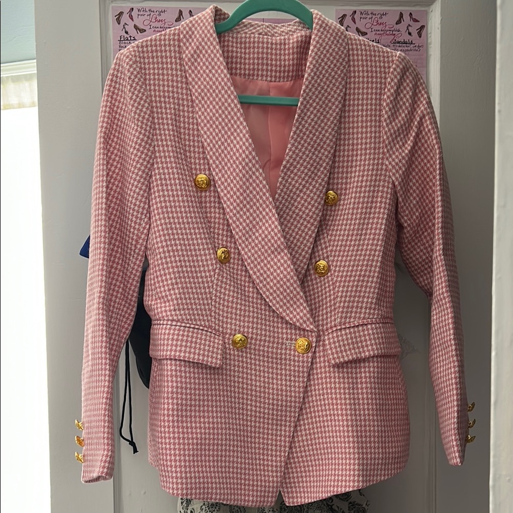 Purple Houndstooth Double-Breasted Blazer - Picture 2 of 3
